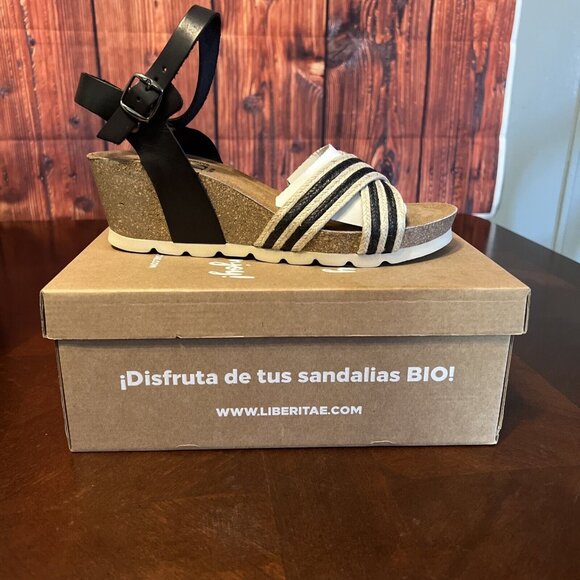 Liberitae Bio Aries Wedge Women Sandal in Leather and Jute size Eu 39 Us 8- 8.5 - Picture 3 of 5